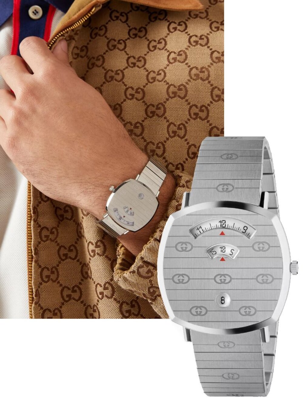 GUCCI WATCH YA157410 MENS GRIP STAINLESS STEEL SILVER TONE LOGO 38mm $1,650